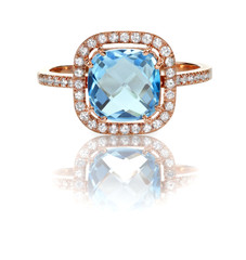 Beautiful Blue Topaz and diamond Rose Gold Halo Ring