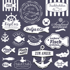 Fototapeta premium Vector Set Fish&Seafood Restaurant and Fastfood