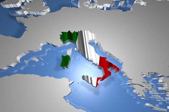 Italy Country Map on Continent 3D Illustration