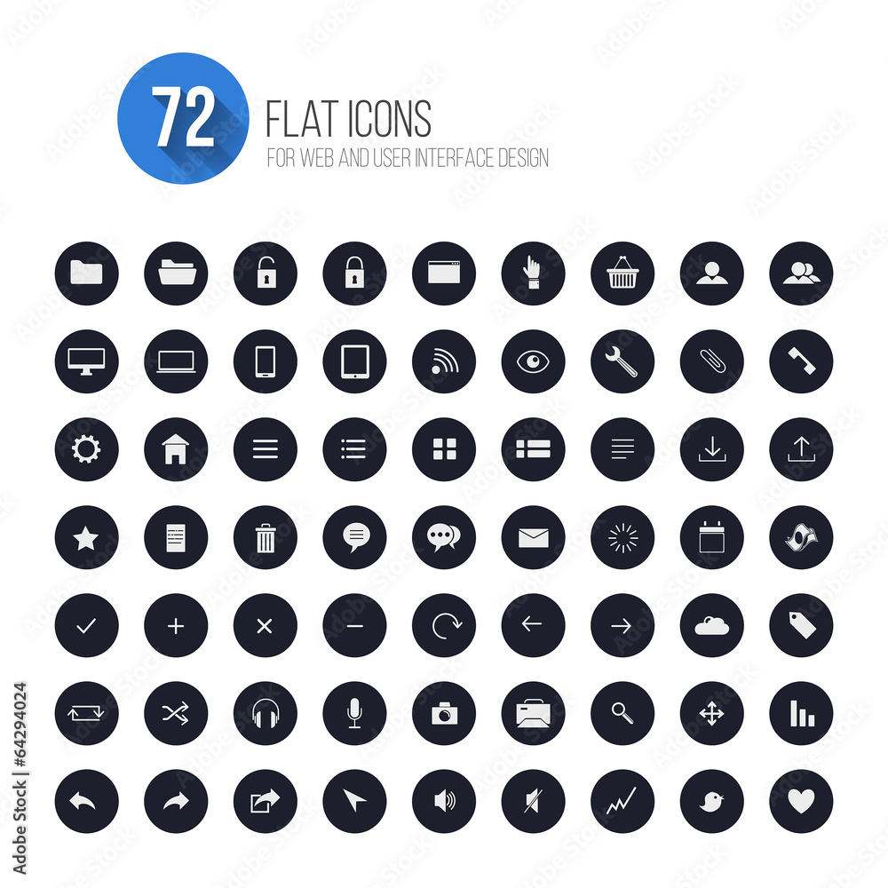 Poster set of icons for mobile app and web. flat desing with trendy col