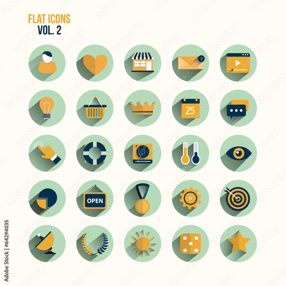 Poster modern flat icons vector collection with long shadow effect