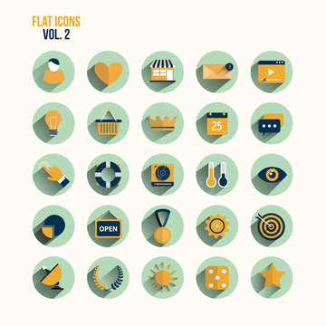 Modern flat icons vector collection with long shadow effect