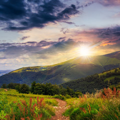 Obraz premium morning walks in mountain at sunset