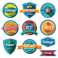 Set of retro vintage badges and labels. Flat design with long sh