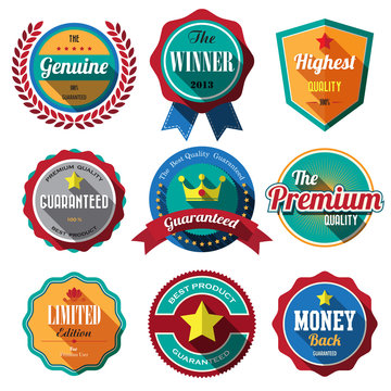 Set of retro vintage badges and labels. Flat design with long sh
