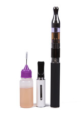 electronic cigarette and utensils isolated on white background