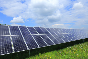 Detail of the Solar Power Station on the spring Meadow