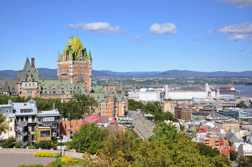 Fototapeta na wymiar Old Quebec City skyline and St. Lawrence River
