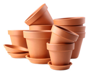 Clay flower pots, isolated on white