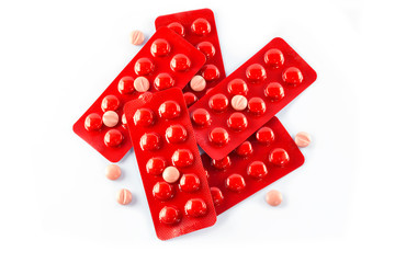 medicines in blister packs isolated on white background