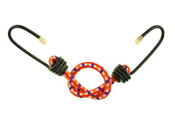 Red elastic strap with black hook isolated