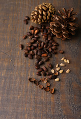 Cedar pine nuts on wooden table