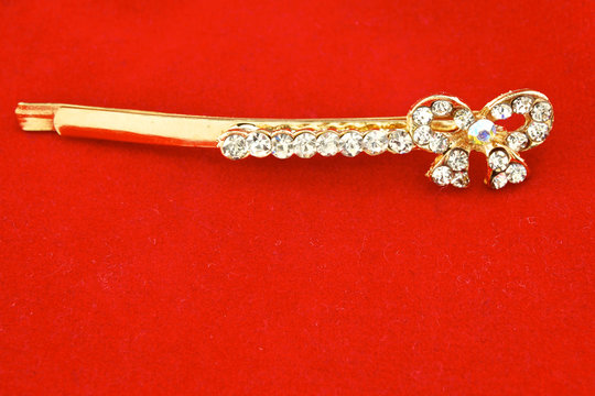 Gold Hair Clip And Diamond As Bow