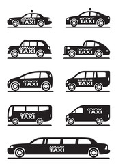 Different types of taxi cars - vector illustration