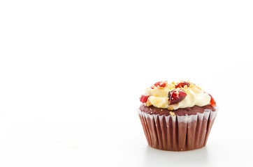 Red cupcake velvet isolated white background