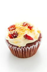 Red cupcake velvet isolated white background