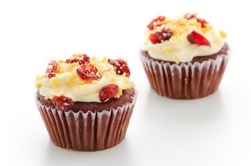Red cupcake velvet isolated white background