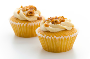 Nuts cupcake isolated on white background
