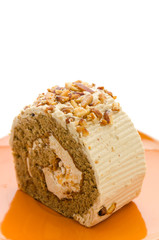 Roll coffee cake isolated on white background