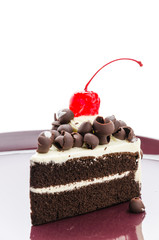 Black forest cake isolated on white background