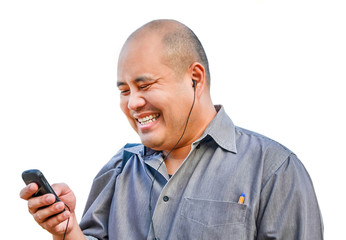An office guy enjoy chatting on the mobile in isolated backgroun