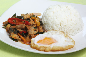Chicken panang curry with rice and fried egg