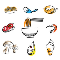 Food restaurant brush line icons
