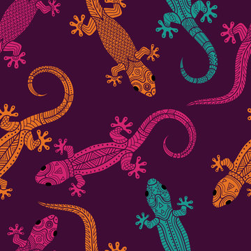 Fototapeta Lizards seamless pattern
