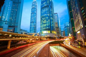 Foto op Canvas Road tunnels light trails on modern city buildings backgrounds i © Aania