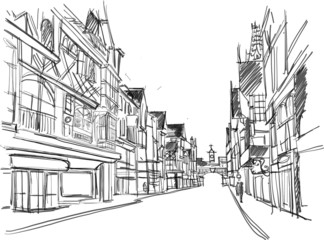 sketch of a street in the old town