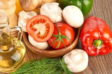 Fresh vegetables and mushrooms