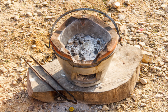 Traditional stove with with fire Charcoal