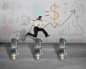 Jumping over pound symbol with business doodles
