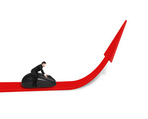 riding computer mouse on growing red arrow