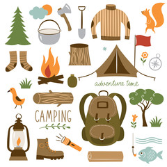 Set of camping equipment icon set - obrazy, fototapety, plakaty