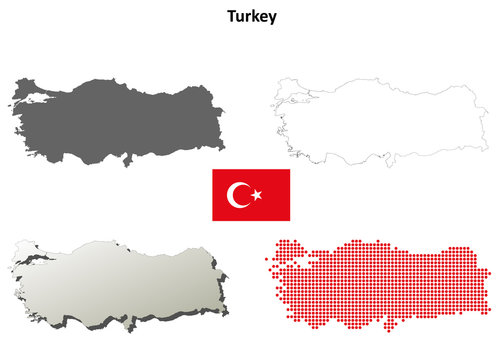 Blank detailed contour maps of Turkey