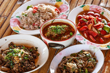 Thai launch/dinner set  on bamboo background