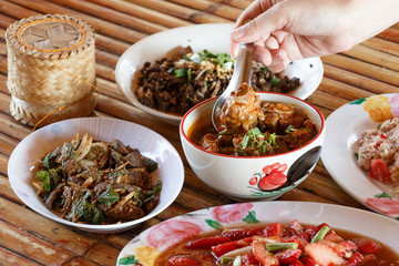 Thai launch/dinner set  on bamboo background