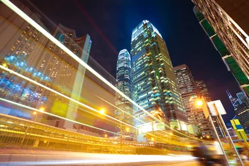 Foto auf Acrylglas HongKong of modern landmark buildings backgrounds road light tra © Aania