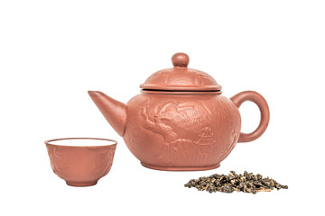 Chinese teapot, teacup, green tea