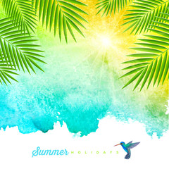 Naklejka premium Tropical summer watercolor background
