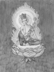 Bodhisattva in the lotus. Drawing of the author