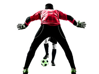 Naklejka premium two men soccer player goalkeeper competition silhouette