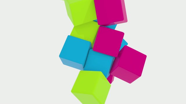 3D animation COLORED CUBES BOUNCING AND SPINNING