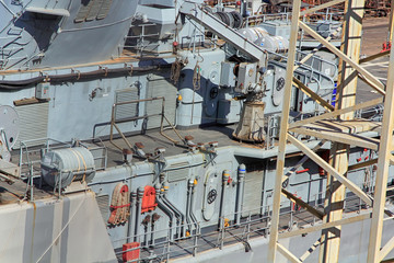 details of the cover of a modern battleship
