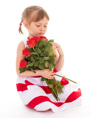 young girl with a bouquet of roses.