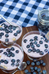 Vanilla yoghurt with fresh blueberries for breakfast