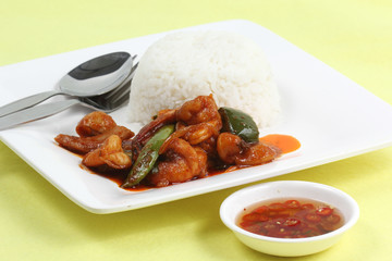 Stir fried seafood with chili paste and steam rice