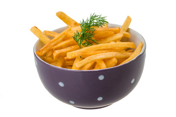 French fries on white background