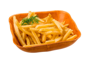 French fries on white background